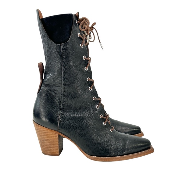 Free People We The Free Canyon Black Pointed Toe Leather Lace Up Boots sz 10 - Picture 2 of 11